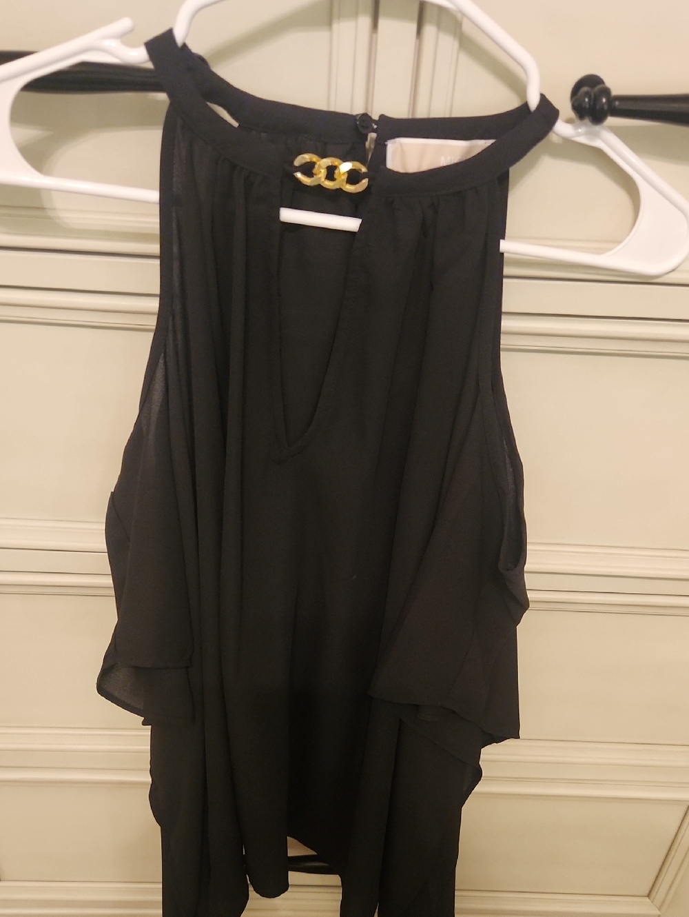 Michael Kors Black Sleeveless Halter Blouse with Gold Accent